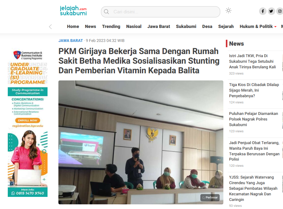 PKM Girijaya Bekerja Sama Dengan Rumah Sakit Betha Medika Sosialisasikan Stunting Dan Pemberian Vitamin Kepada Balita
